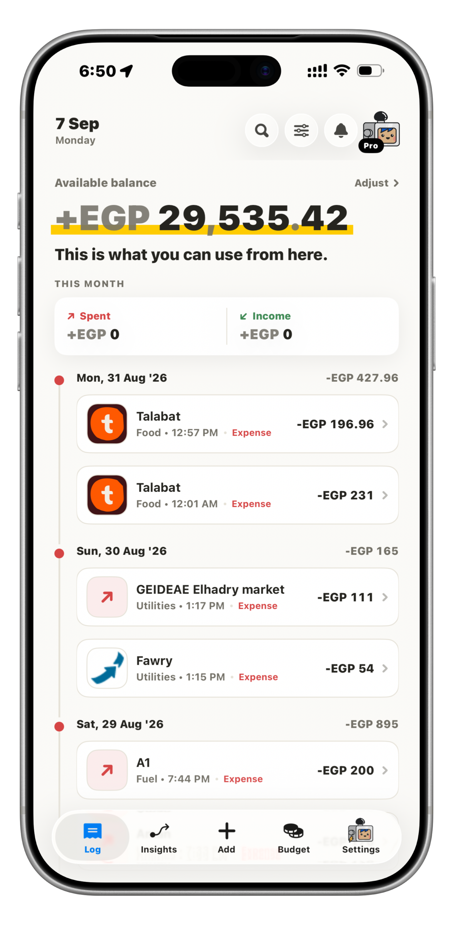 Jotin home screen showing available balance and recent transactions